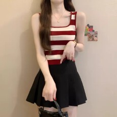 批发红色<b class='q'>条纹</b>吊带背心女春泰式多巴胺外穿绝美独特辣妹无袖小上衣