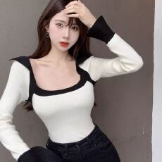 方领打底衫女春季设计感小众独特别致纯欲甜辣妹短款内搭上衣