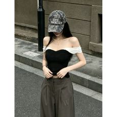 批发网抹胸吊带背心女夏一字肩辣妹修身黑色短款上新款<b class='q'>百搭</b>