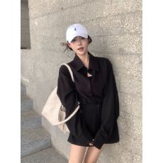 慵懒风套装纯色气质长袖衬衫女春季高腰显瘦半身裙两件
