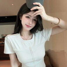 批发美式拉链正肩短袖t恤女<b class='q'>夏</b>季超火减龄辣妹短款上衣巨好看