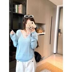 批发慵懒风长袖镂空V领衫女<b class='q'>夏</b>季小众宽松罩衫薄款防晒新款
