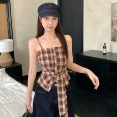 批发MR秋装胖大码女甜辣格子吊带开衫上衣两新款<b class='q'>百搭</b>时尚