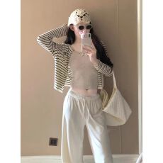长袖条纹开衫薄款外套女秋新款宽松韩系短百搭时尚显瘦
