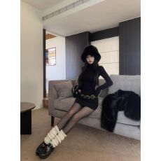 批发高领长袖<b class='q'>连衣裙</b>女秋冬季修身包臀裙打底裙纯欲风短新款