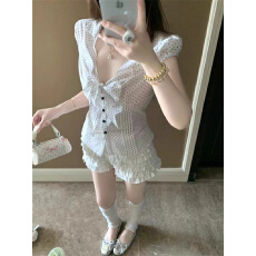 批发设计感白色波点蝴蝶结衬衫女装<b class='q'>夏季</b>别致减龄显瘦气质上衣