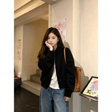 批发黑色卫衣美式复古小个子宽松短款立新款百搭<b class='q'>时尚</b>显瘦气质