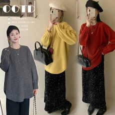 批发2025<b class='q'>春</b>秋新款慵懒复古宽松圆领套头灯笼袖下摆弧度加厚保暖毛衣女