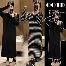 批发孕妇秋季胖MM设计感气质收腰显瘦针织连衣裙<b class='q'>百搭</b>显瘦过膝长裙