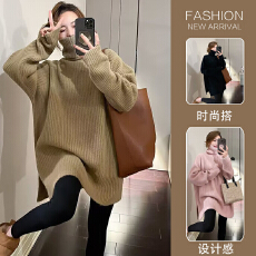 批发#孕妇装秋冬上衣2024新款高领大码宽松孕妇针织毛衣冬装