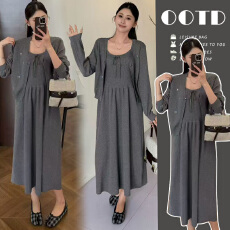 新品~2025秋冬新款韩版时尚重工刺绣小花开衫+背心打底裙套装