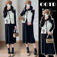 批发孕妇装冬装套装2025新款潮妈高级感穿搭连衣裙时尚洋气马甲秋冬季