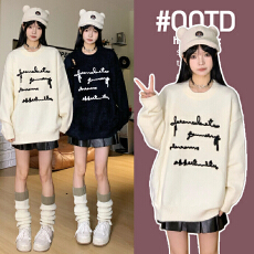 批发孕妇<b class='q'>装</b>橘子树在哪儿美式字母提花套头毛衣秋冬宽松时尚慵懒针织衫