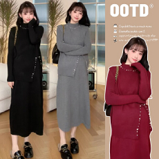 批发孕妇秋冬连衣裙2025新款红色圣诞马甲针织长裙两件套孕妇过年穿搭