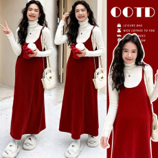 批发新品现现~2025冬新款时尚气质减龄新年红色喜庆毛衣吊带+打底套装