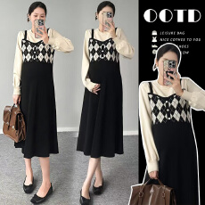 批发2025<b class='q'>秋</b>冬新款韩版气质针织连衣裙孕妇假两件套长袖毛衣打底连衣裙