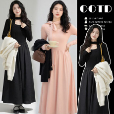 批发<b class='q'>孕妇装</b>2026早春挂脖针织长袖连衣裙女温柔风收腰显瘦秋季长裙子