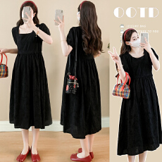 批发实拍~孕妇黑色连衣裙2026<b class='q'>夏</b>季收腰显瘦长裙茶歇法式赫本风小黑裙