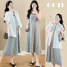 实拍~孕妇秋装2026宽松遮肚洋气蝴蝶印花设计感背心连衣裙子