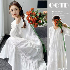 批发白色温柔风<b class='q'>娃娃领</b>长袖连衣裙女2026春秋新款法式气质显瘦仙女长裙