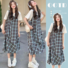 批发<b class='q'>孕妇装</b>2026春假两件格子背带连衣裙女夏休闲宽松减龄遮肚显瘦裙子