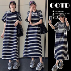 批发<b class='q'>孕妇装</b>条纹简约极简风宽松大码连衣裙直筒T恤裙显瘦懒人裙<b class='q'>孕妇</b><b class='q'>夏</b>