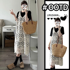 孕妇夏装2026款连衣裙短袖时尚洋气夏季蕾丝裙子两件套