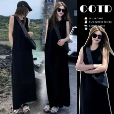 批发高级感赫本风黑色无袖背心<b class='q'>连衣裙</b>女2026夏季法式气质宽松显瘦长裙