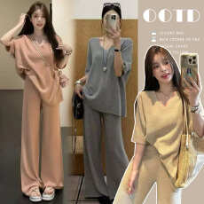 大货宽版孕妇装2026夏季温柔慵懒风短袖上衣阔腿长裤休闲两件套