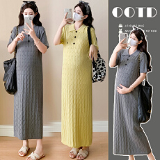 批发孕妇宽版裙针织p0L0领刺绣修身短裙女复古麻花绞花夏季款