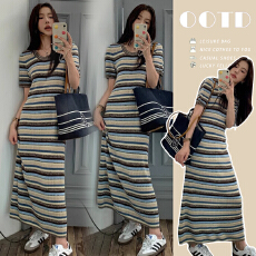 批发孕妇装夏季新品2026时尚条纹孕妇连衣裙韩系减龄针织长裙
