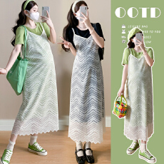 批发实拍~孕妇装夏季蕾丝吊带裙2026中长款气质短袖连衣裙两件套