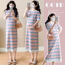 批发实拍~<b class='q'>孕妇</b><b class='q'>2026</b>新款夏季<b class='q'>连衣裙</b>彩色短袖针织裙温柔洋气显瘦长裙