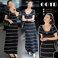 批发孕妇夏装<b class='q'>连衣裙</b>2026新款孕妈法式穿搭修身黑色针织长裙夏季孕妇裙