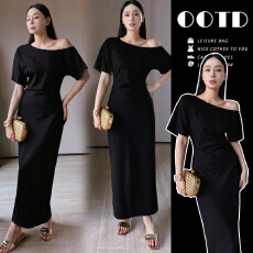 批发法式2026斜肩针织高级长裙修身收腰夏季连衣裙显瘦新款气质包臀裙