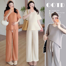 大货200克孕妇装2026夏季温柔慵懒风短袖上衣阔腿长裤休闲两件套