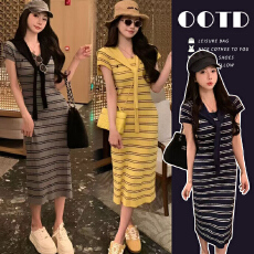 批发新品现现~2026夏季新款韩版时尚法式减龄撞色<b class='q'>条纹</b>显瘦<b class='q'>连衣裙</b>