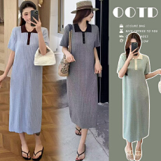 批发法式复古polo领坑条针织<b class='q'>连衣裙</b>女2026年夏新款中长款背心裙子潮