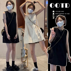 批发孕妇设计感小众后背拉链无袖背心连衣裙夏季小个子宽松显瘦A字裙