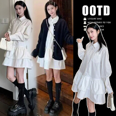 批发新品~孕妇2026早秋装小众设计感衬衣裙新款秋季绝美小白裙<b class='q'>娃娃</b>裙