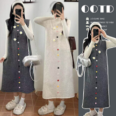 批发现现新品~孕妇早秋2026宽松大版针织打底衫上衣+花朵马甲裙套装