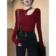 批发已发货 小心机镂空打底衫<b class='q'>T</b><b class='q'>恤</b>女秋冬露肩加绒长袖修身显瘦上衣