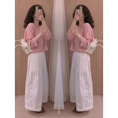 批发已发货 简约高级感秋季新款<b class='q'>条纹</b>设计感打底衫搭配高腰休闲裤子潮