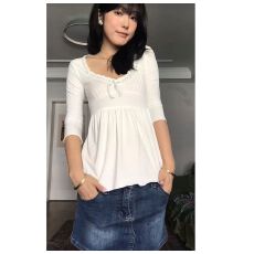 批发已出货 白色蕾丝边绒带纯欲感女夏季新款V领<b class='q'>七分袖</b>收腰显瘦上衣