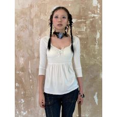 批发已出货 纯欲风辣妹蕾丝拼接系带女夏<b class='q'>七分袖</b>修身上衣显瘦褶皱<b class='q'>T</b><b class='q'>恤</b>