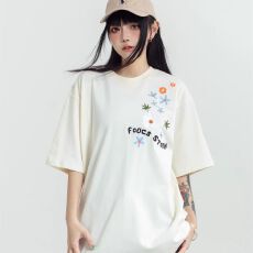 批发已出货 花卉刺绣纯棉短袖t恤女夏季新款<b class='q'>街头</b>情侣设计感宽松