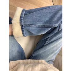 批发加绒加厚复古蓝直筒牛仔裤女2024年秋冬季<b class='q'>高腰</b>宽松显瘦阔腿长裤