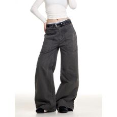 批发美式复古做旧工<b class='q'>装</b>牛仔裤男<b class='q'>女</b>设计感百搭直筒宽松显瘦拼接休闲长裤