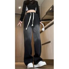 批发<b class='q'>松紧</b>腰直筒<b class='q'>牛仔裤</b>美式东方小众长裤女高街hiphop宽松阔腿辣妹潮