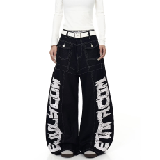 批发【原版质量】美式街头字母印花弯刀<b class='q'>牛仔裤</b>宽松复古结构阔腿裤子